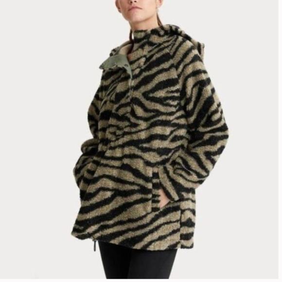 Varley Whitfield Fleece Sherpa Zebra Pullover Jacket Green Black Small - Picture 1 of 7